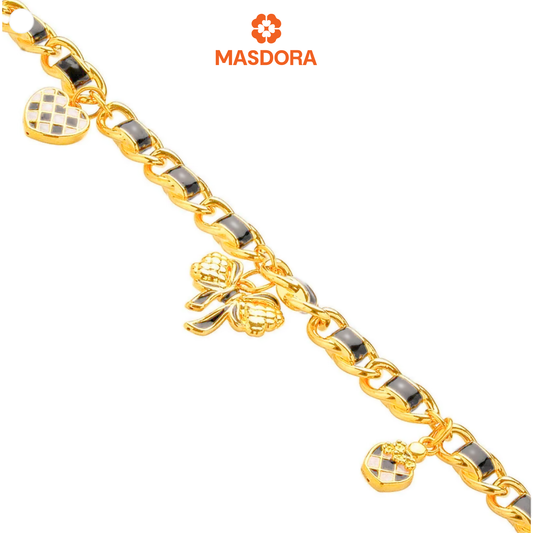 MASDORA 999 Gold Bracelet Rantai Tangan Emas ~ Galaxy Fegaro Twee Dangles Edition (EMAS 999/24K)
