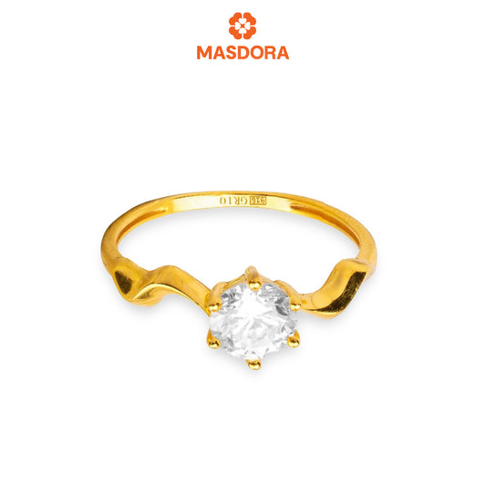 MASDORA 916 Gold Ring Rings Cincin Emas ~ Golden Wavy Solitaire (EMAS 916/22K)