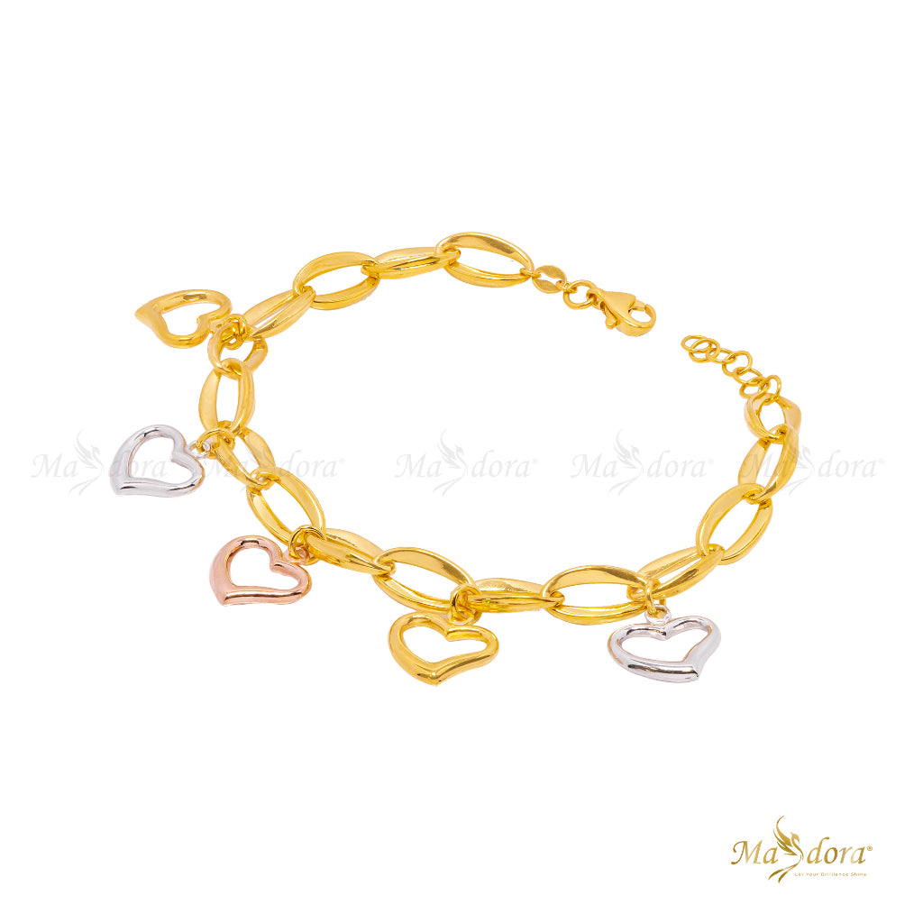 Emirates Star Tritone Love Charme Bracelet (Emas 916)
