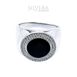 SILVERA 925 Silver Ring Rings Cincin Perak ~ Stunning Black Enamel Men Ring, 925 Silver by Masdora (A27795)