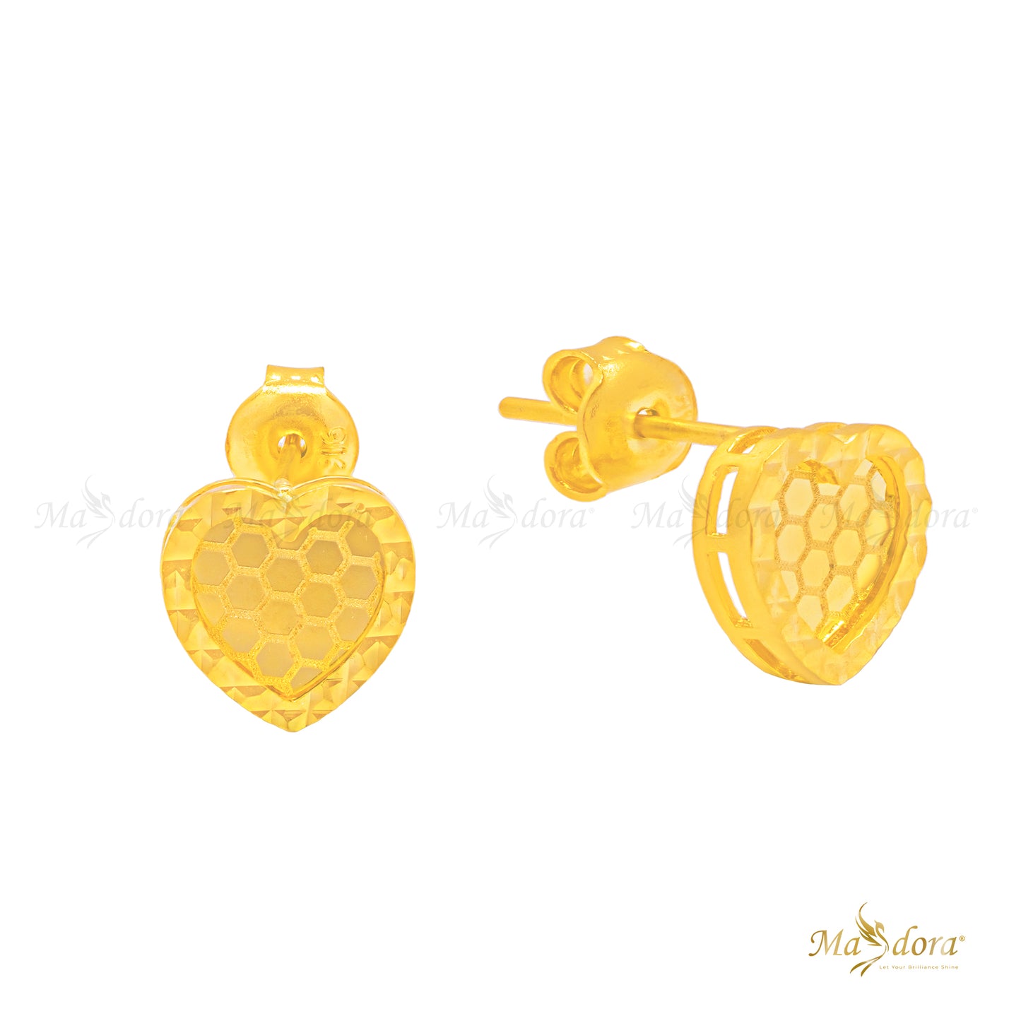 Honeycomb Love Gold Stud Earring (Emas 916)