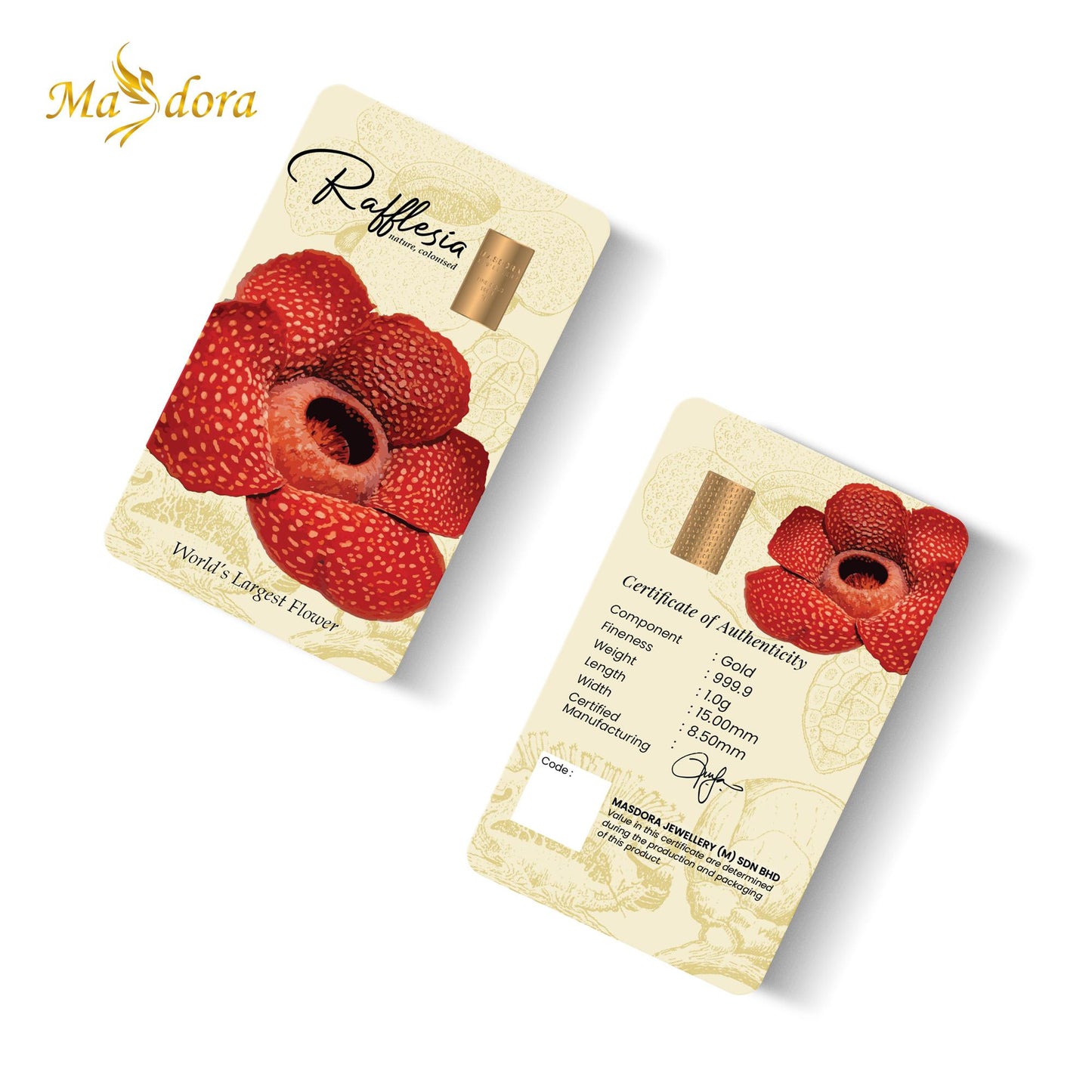 MASDORA 999.9 Gold Bar 1.0GM Flower Series ~ Rafflesia