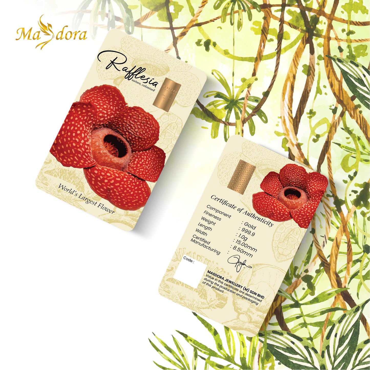 MASDORA 999.9 Gold Bar 1.0GM Flower Series ~ Rafflesia