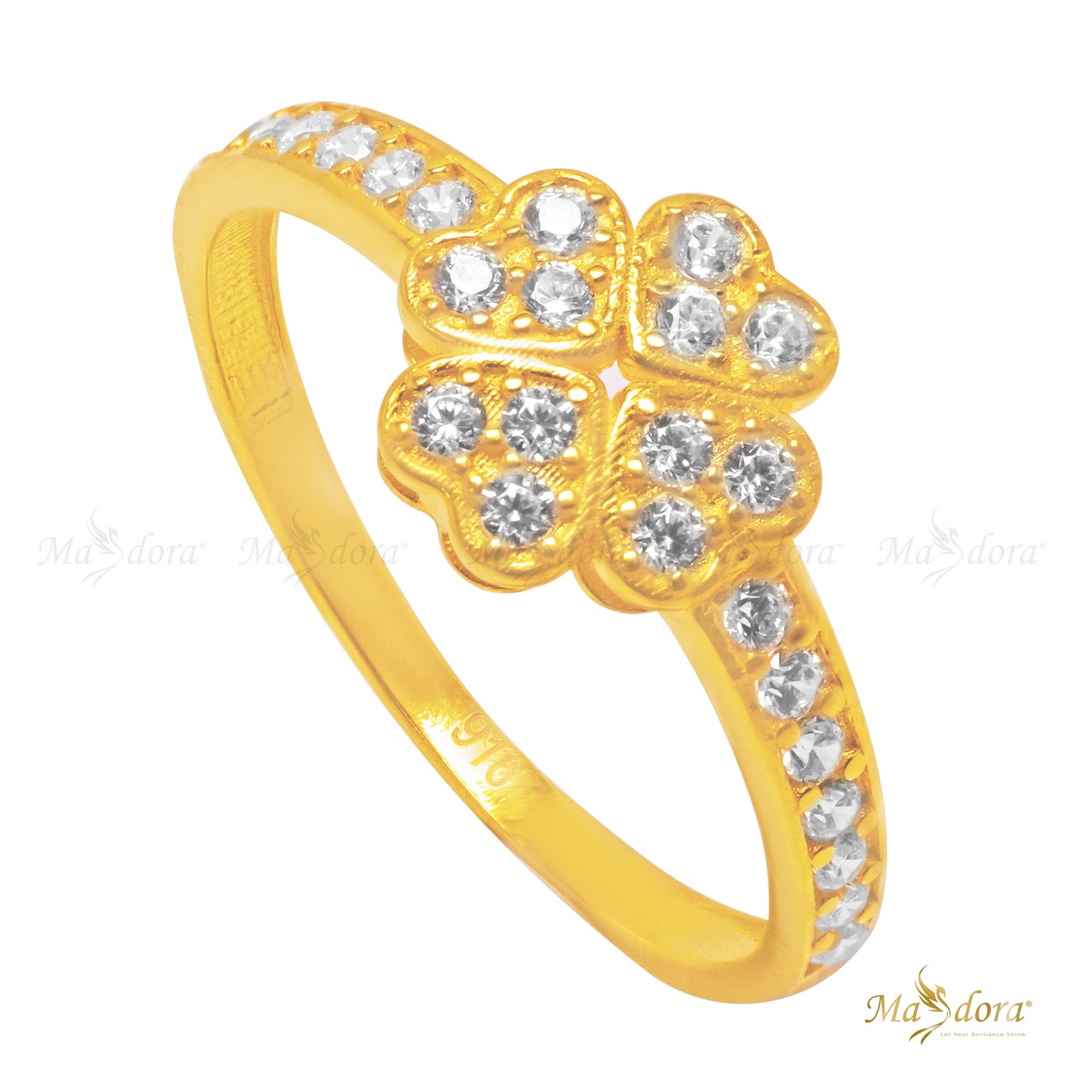 MASDORA Cincin Sparkling Clovers/Sparkling Clovers Ring (Emas 916)
