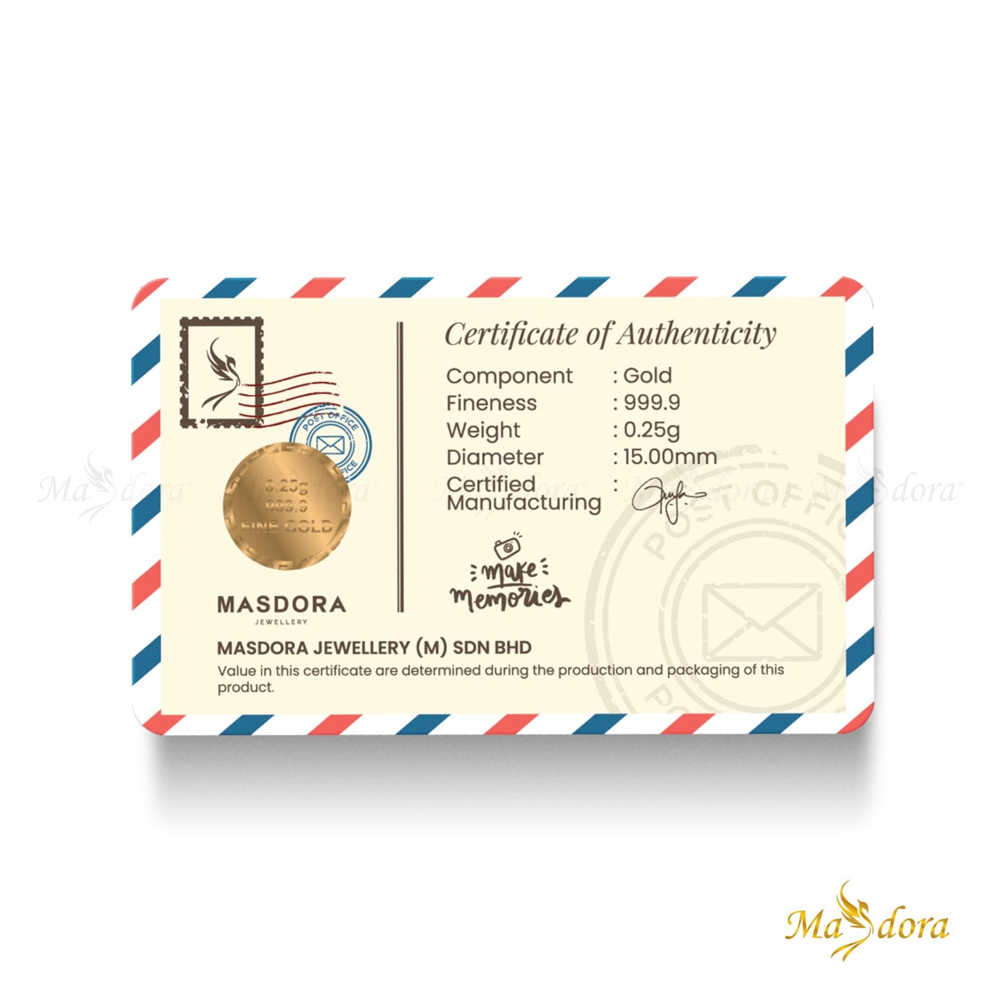 MASDORA 999.9 Gold Bar ~ DIY Custom Design 0.25g (Emas999.9)