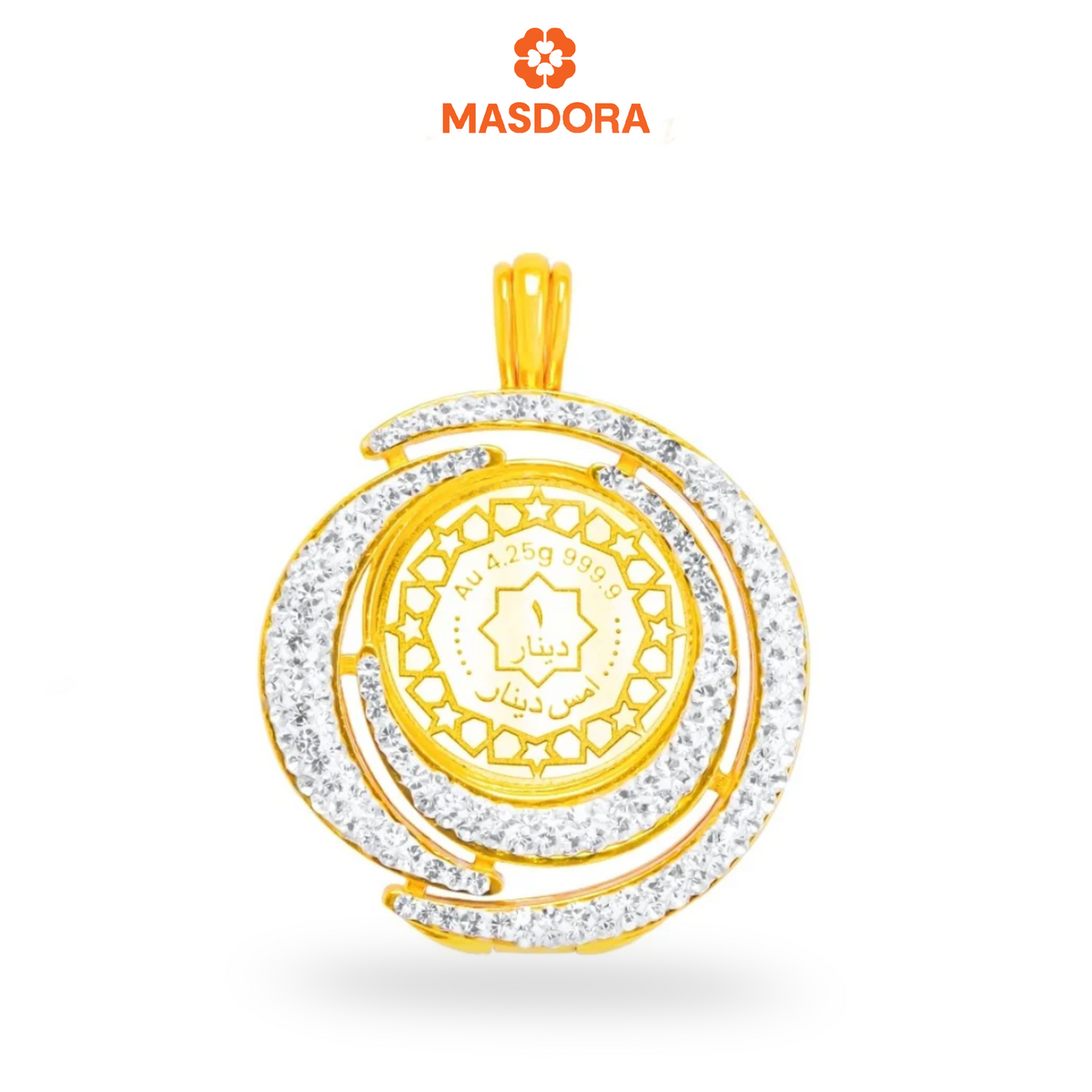 SILVERA 925 Silver Pendant Loket Perak ~ 24K Gold Plated  Crystal Camellia Medallion, 925 Silver By Masdora