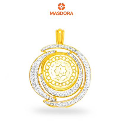 SILVERA 925 Silver Pendant Loket Perak ~ 24K Gold Plated  Crystal Camellia Medallion, 925 Silver By Masdora