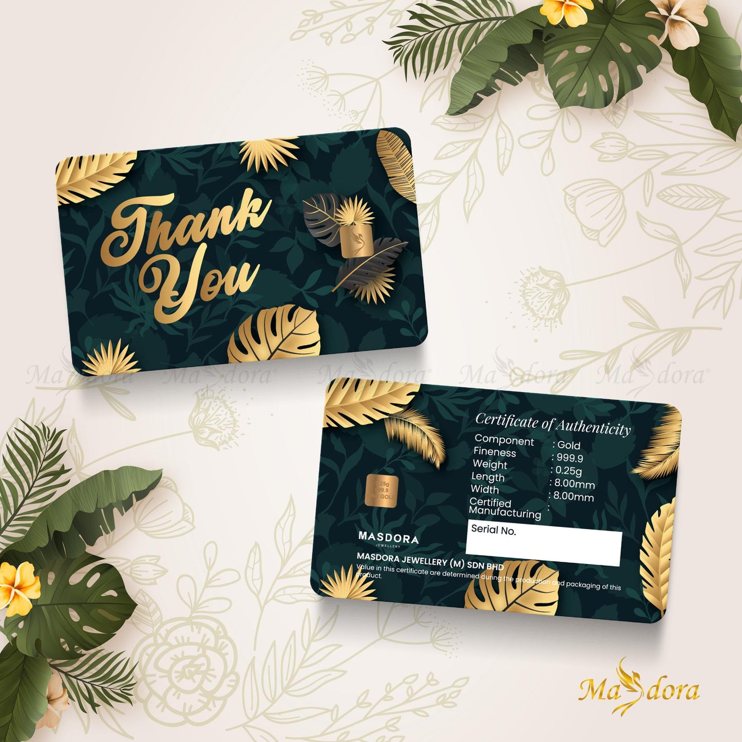 Masdora 0.25g Gold Bar 999.9 ~ Thank You Card Collection (Emas 999.9)
