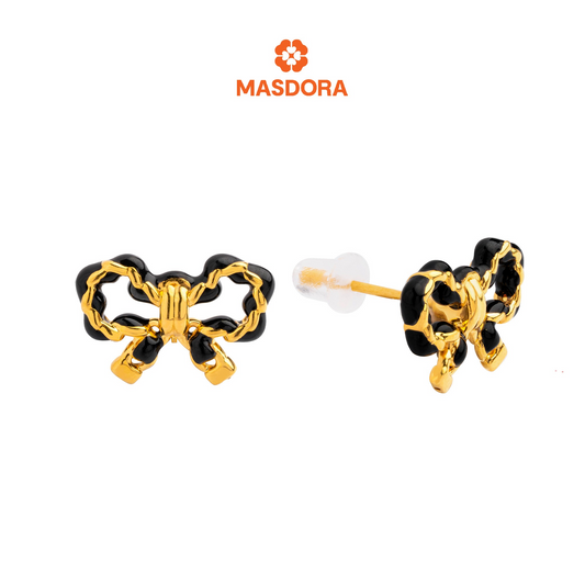 MASDORA 999 Gold Earring Earrings Emas ~ Black Sugary Pretzel (EMAS 999/24K)