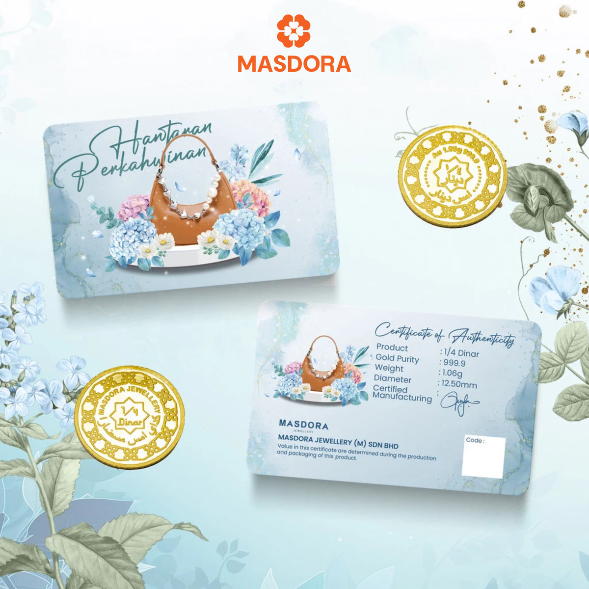 MASDORA 999.9 Gold 1/4 Dinar (1.06GM) Hantaran Collection ~ Hantaran Series (EMAS 999.9/24K)