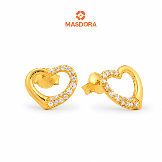MASDORA 916 Gold Earrings Earring Subang Emas ~ Semi-Sparkle Sincero Love Stud (EMAS 916/22K)