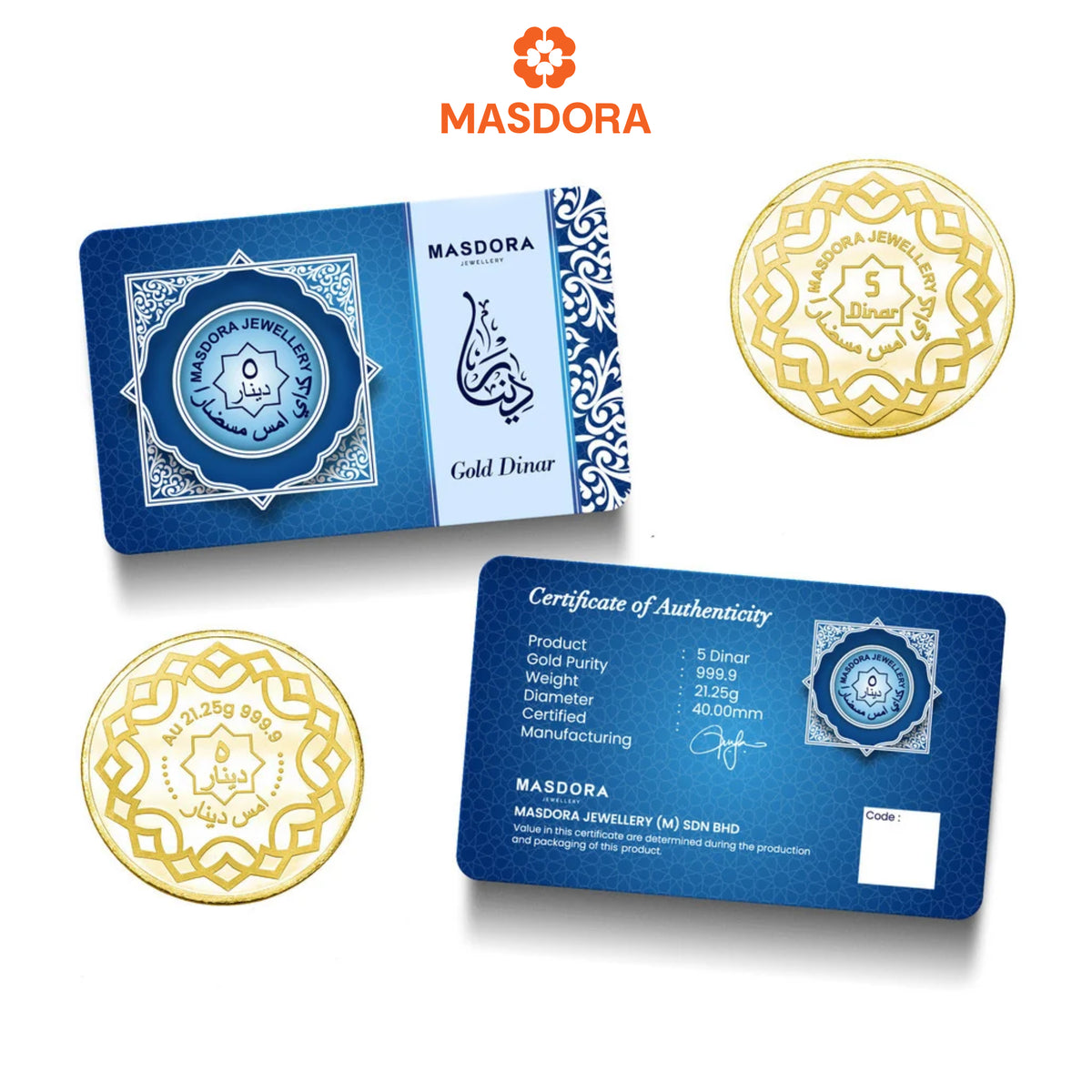 MASDORA 999.9 Gold Signature 5 Dinar (21.25GM) Signature Series (EMAS 999.9/24K)
