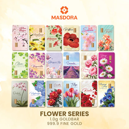 MASDORA 999.9 Gold Bar 1.00GM Flower Series - Assorted Design (EMAS 999.9/24K)