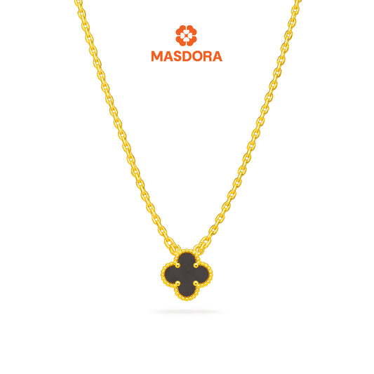 MASDORA 916 Gold Necklace Rantai Leher Emas ~ Clover Single Flower - M (EMAS 916/22K)