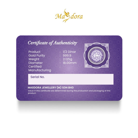 MASDORA 999.9 Gold ½ Dinar (2.125GM) Signature Series (EMAS 999.9/24K)