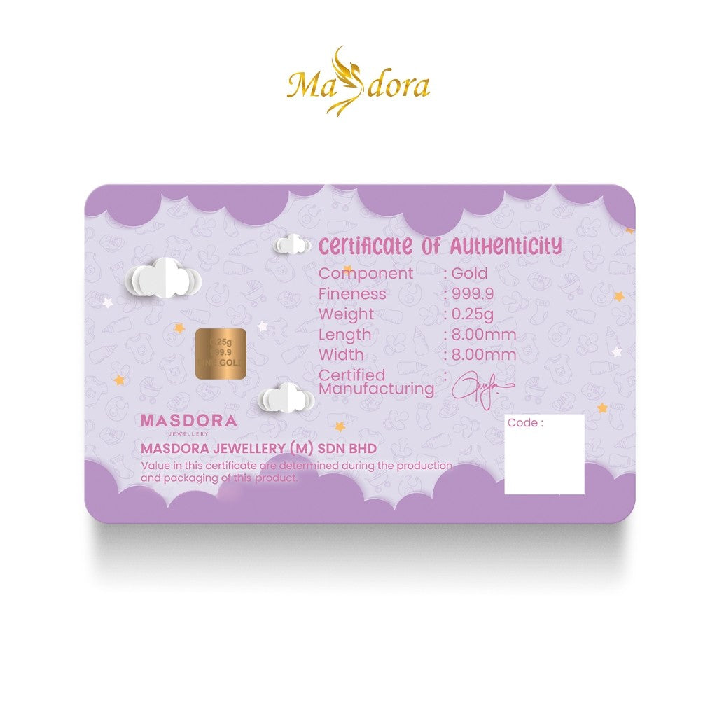 MASDORA 999.9 Gold Bar 0.25GM Gift Series ~ Newborn Baby Love (EMAS 999.9/24K)