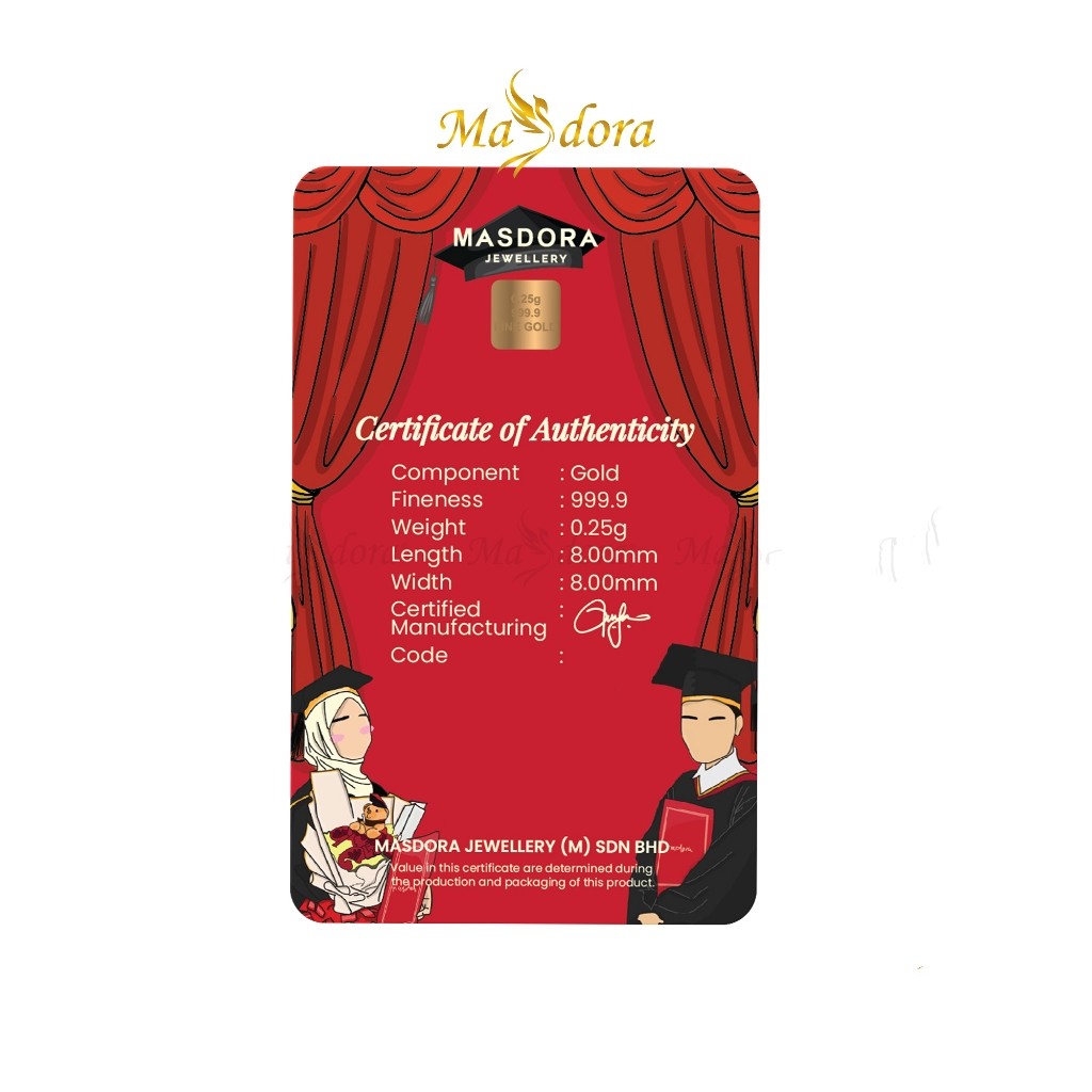 MASDORA 999.9 Gold Bar 0.25GM Gift Series ~ Happy Graduation (EMAS 999.9/24K)