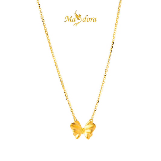 MASDORA 999 Gold Necklace Rantai Leher Emas ~ Matte Butterfly (EMAS 999/24K)