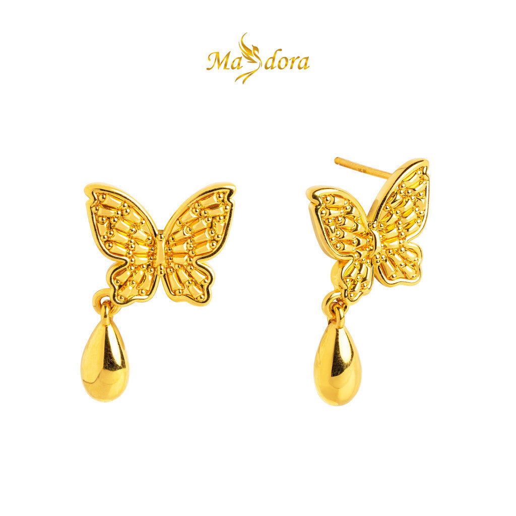 MASDORA 999 Gold Earring Earrings Emas ~ Glorious Butterfly Dangle (EMAS 999/24K)