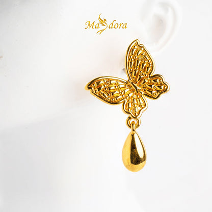 MASDORA 999 Gold Earring Earrings Emas ~ Glorious Butterfly Dangle (EMAS 999/24K)