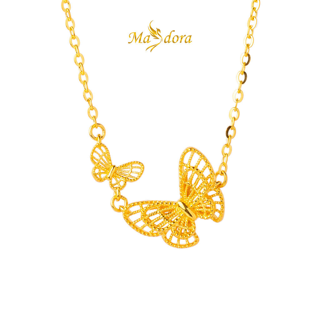 MASDORA 999 Gold Necklace Rantai Leher Emas ~ Golden Double Butterfly (EMAS 999/24K)