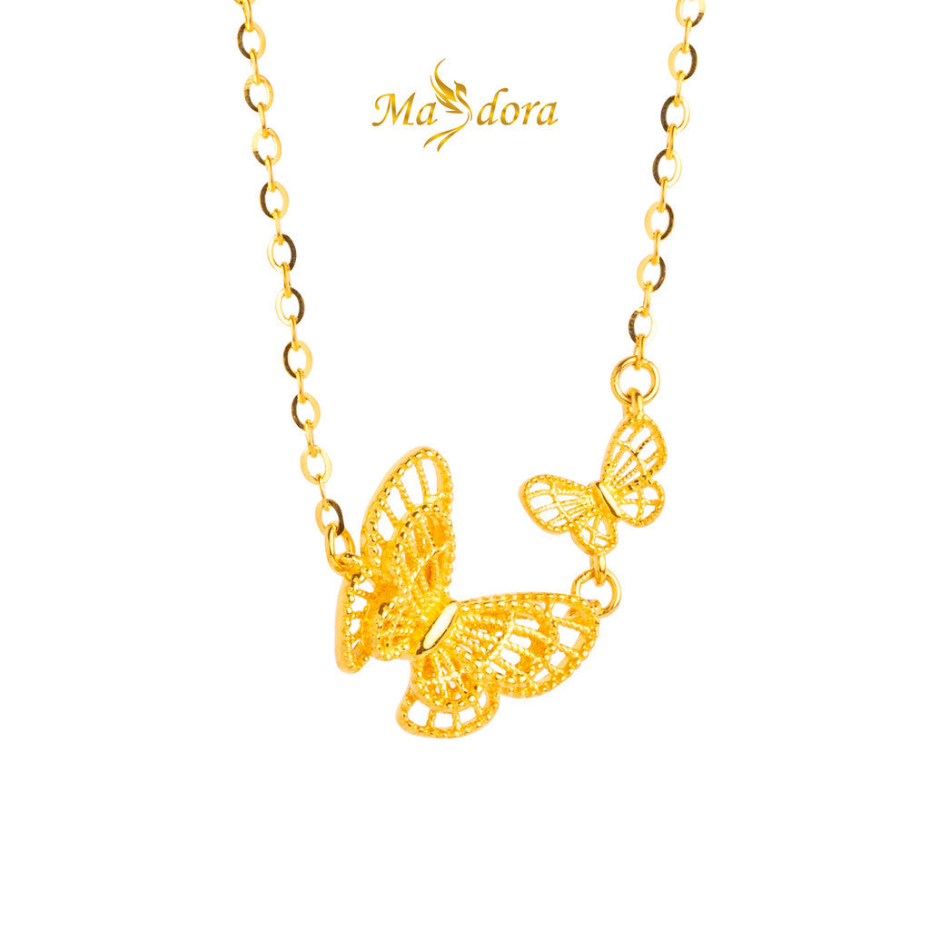 MASDORA 999 Gold Necklace Rantai Leher Emas ~ Golden Double Butterfly (EMAS 999/24K)
