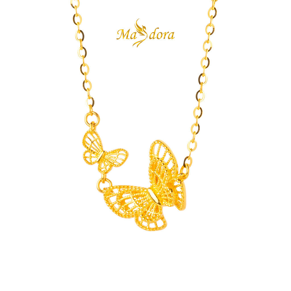 MASDORA 999 Gold Necklace Rantai Leher Emas ~ Golden Double Butterfly (EMAS 999/24K)