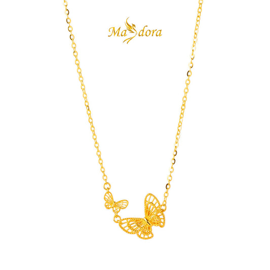 MASDORA 999 Gold Necklace Rantai Leher Emas ~ Golden Double Butterfly (EMAS 999/24K)