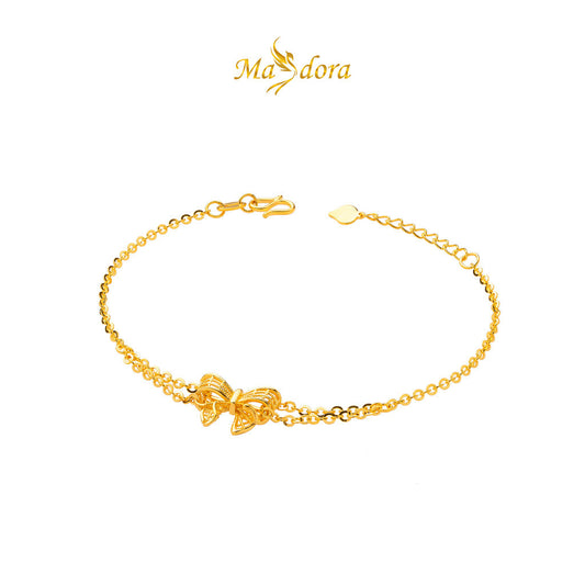 MASDORA 999 Gold Bracelet Rantai Tangan Emas ~ Half Paved Ribbon (EMAS 999/24K)