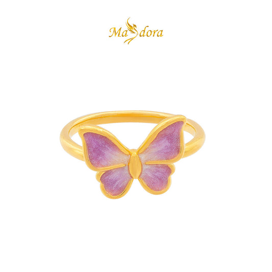 MASDORA 999 Gold Ring Rings Cincin Emas ~ Violet Glittery Butterfly (EMAS 999/24K)