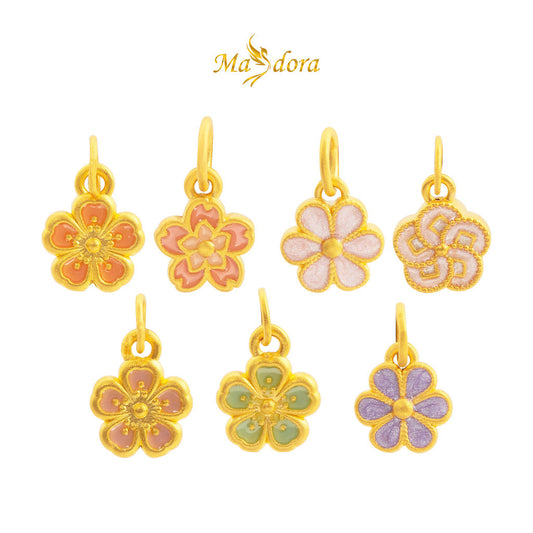 MASDORA 999 Gold Pendant Loket Emas ~ Demure Flower Edition (B) (EMAS 999/24K) - FREE LEATHER BRACELET!