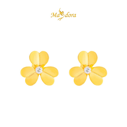 MASDORA 916 Gold Earings Earing Subang Emas ~ Shiny Trifoglio Stud (EMAS 916/22K)