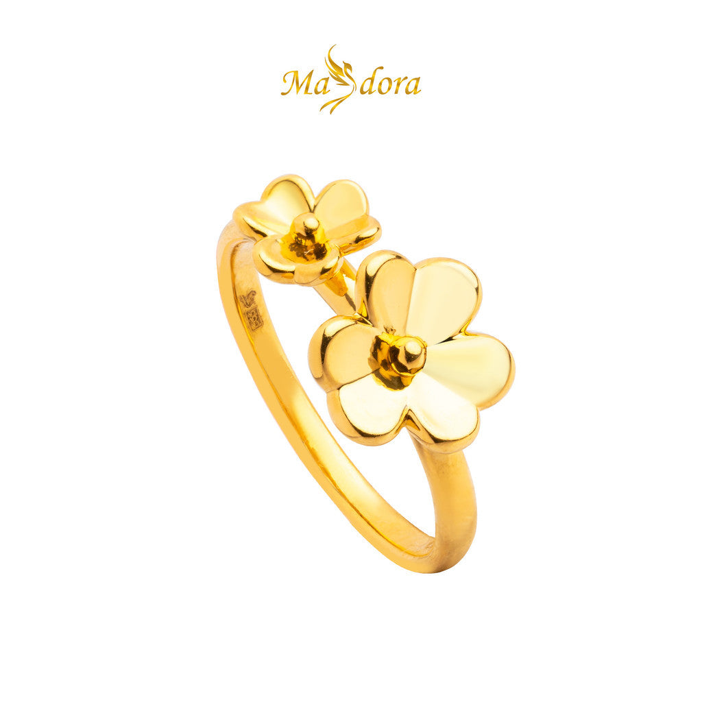 MASDORA 999 Gold Ring Rings Cincin Emas ~ Golden Double Trifoglio (EMAS 999/24K)