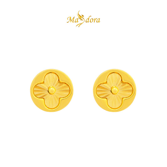 MASDORA 916 Gold Earings Earing Subang Emas ~ Exclusive Golden Round V Flower Stud (EMAS 916/22K)