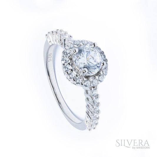 SILVERA 925 Silver Ring Rings Cincin Perak ~ Double Halo Ring, 925 Silver by Masdora