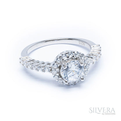 SILVERA 925 Silver Ring Rings Cincin Perak ~ Double Halo Ring, 925 Silver by Masdora