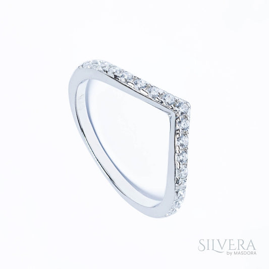 SILVERA 925 Silver Ring Rings Cincin Perak ~ Sparkling V-Ring, 925 Silver by Masdora