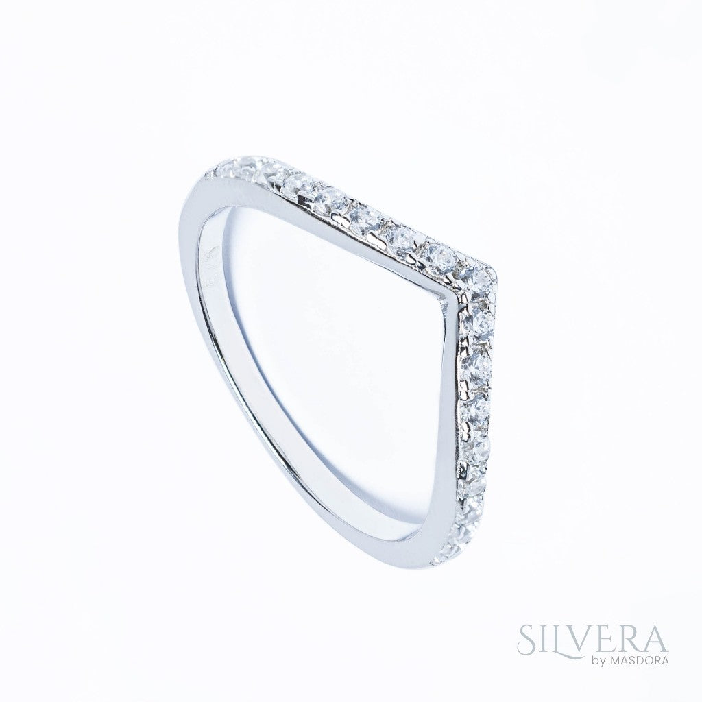 SILVERA 925 Silver Ring Rings Cincin Perak ~ Sparkling V-Ring, 925 Silver by Masdora