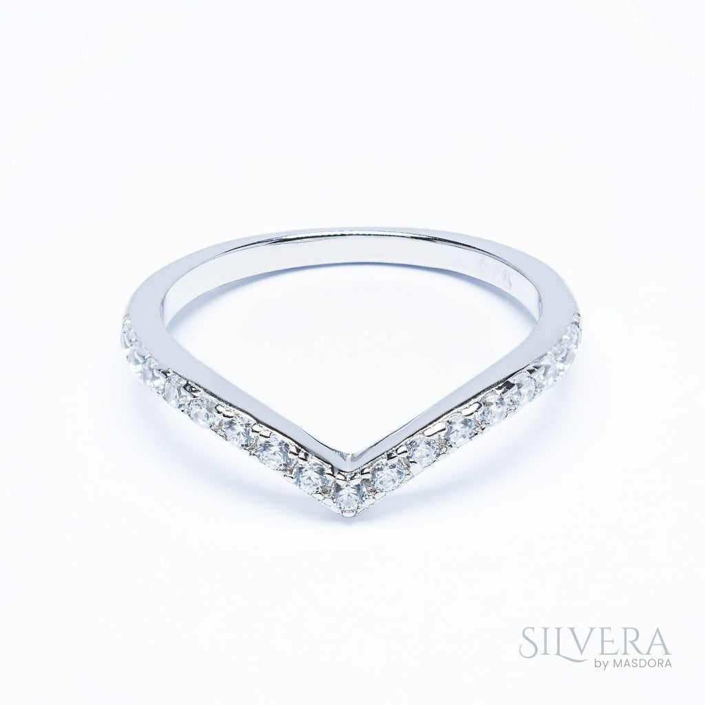 SILVERA 925 Silver Ring Rings Cincin Perak ~ Sparkling V-Ring, 925 Silver by Masdora