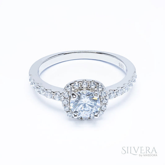 SILVERA 925 Silver Ring Rings Cincin Perak ~ Squarish Halo Ring, 925 Silver by Masdora