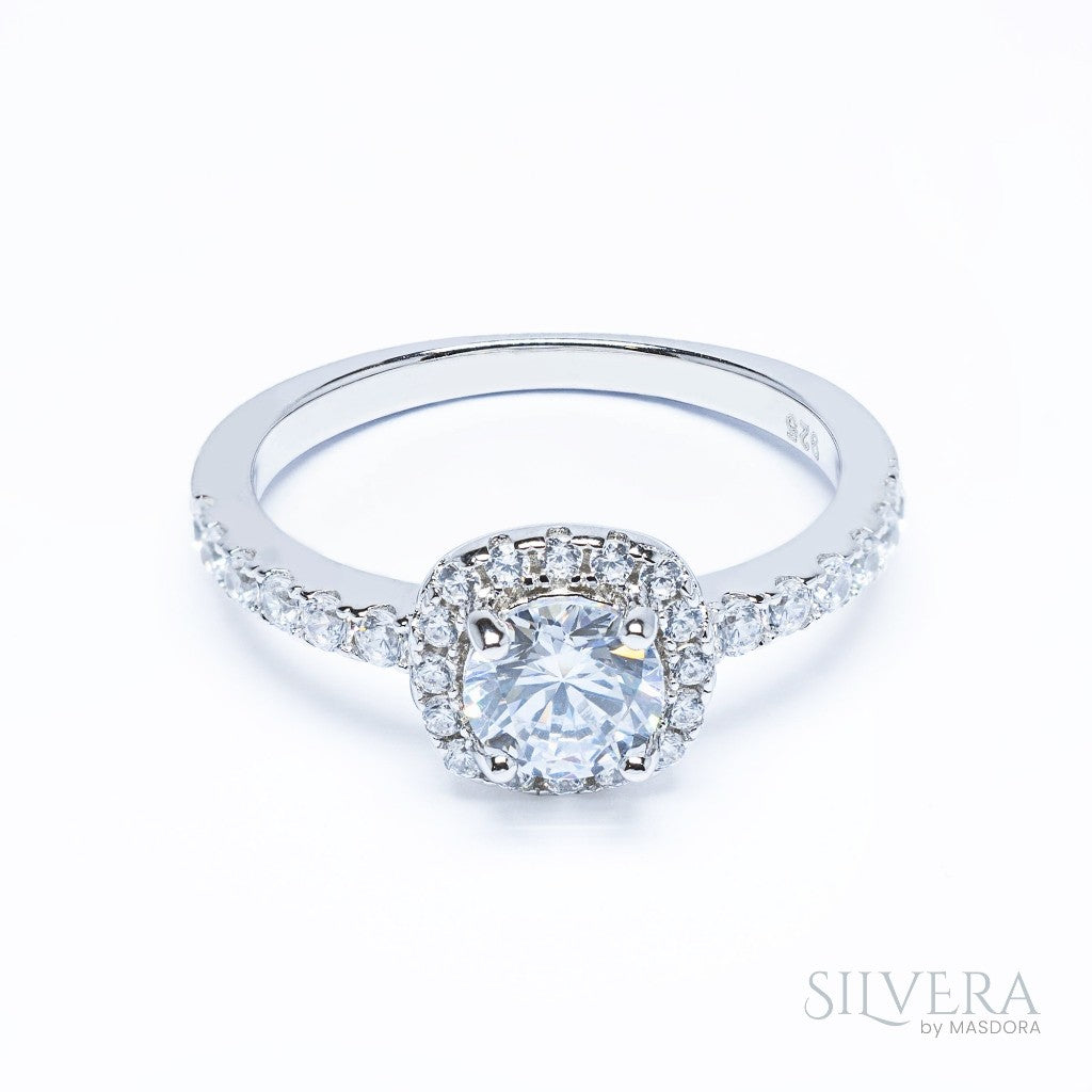 SILVERA 925 Silver Ring Rings Cincin Perak ~ Squarish Halo Ring, 925 Silver by Masdora