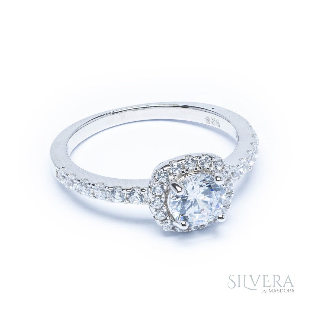 SILVERA 925 Silver Ring Rings Cincin Perak ~ Squarish Halo Ring, 925 Silver by Masdora