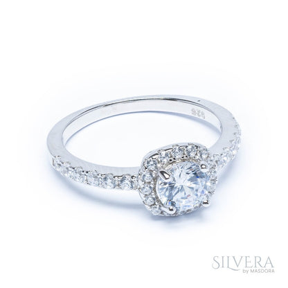 SILVERA 925 Silver Ring Rings Cincin Perak ~ Squarish Halo Ring, 925 Silver by Masdora