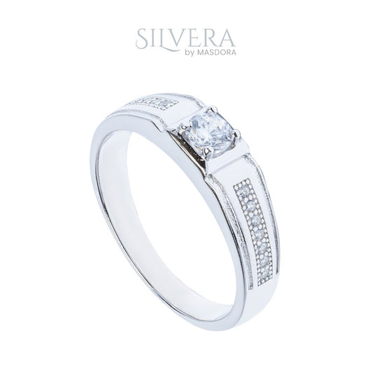 SILVERA 925 Silver Ring Rings Cincin Perak ~ Signature Round Cut Ring for Men, 925 Silver by Masdora