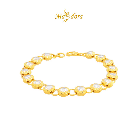 MASDORA 916 Gold Bracelet Rantai Tangan Emas ~ Shiny Flower Cutting Links 2C (EMAS 916/22K)