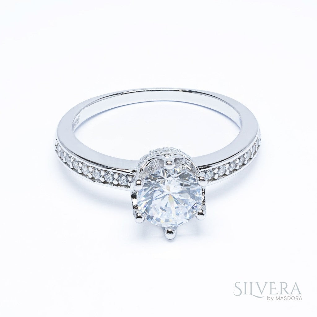 SILVERA 925 Silver Ring Rings Cincin Perak ~ Sparkling Crown Solitaire Ring, 925 Silver by Masdora