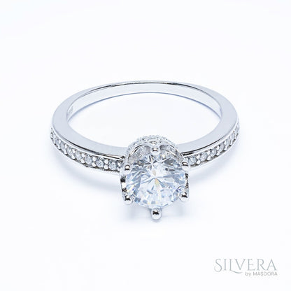 SILVERA 925 Silver Ring Rings Cincin Perak ~ Sparkling Crown Solitaire Ring, 925 Silver by Masdora