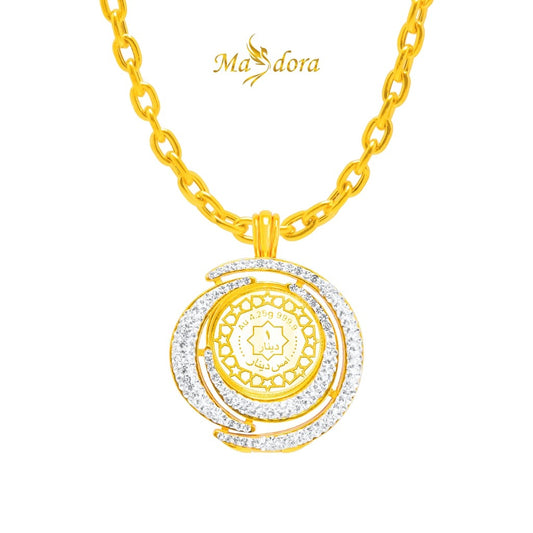 SILVERA 925 Silver Pendant Loket Perak ~ 24K Gold Plated  Crystal Camellia Medallion, 925 Silver By Masdora