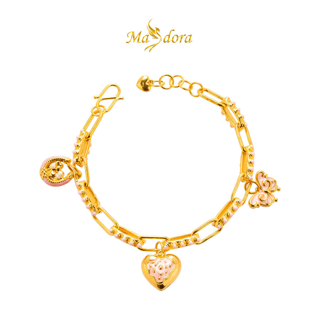 MASDORA 999 Gold Bracelet Rantai Tangan Emas ~ Twee Dangles Edition (EMAS 999/24K)