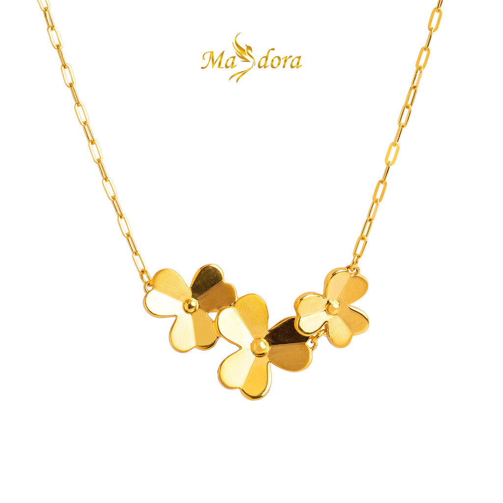 MASDORA 999 Gold Necklace Rantai Leher Emas ~ Matte Triple Trifoglio (EMAS 999/24K)